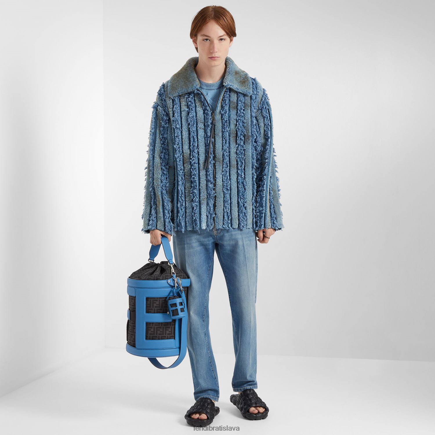 odev Fendi shearling a džínsová bunda Modrá muži 8NT4Z82085
