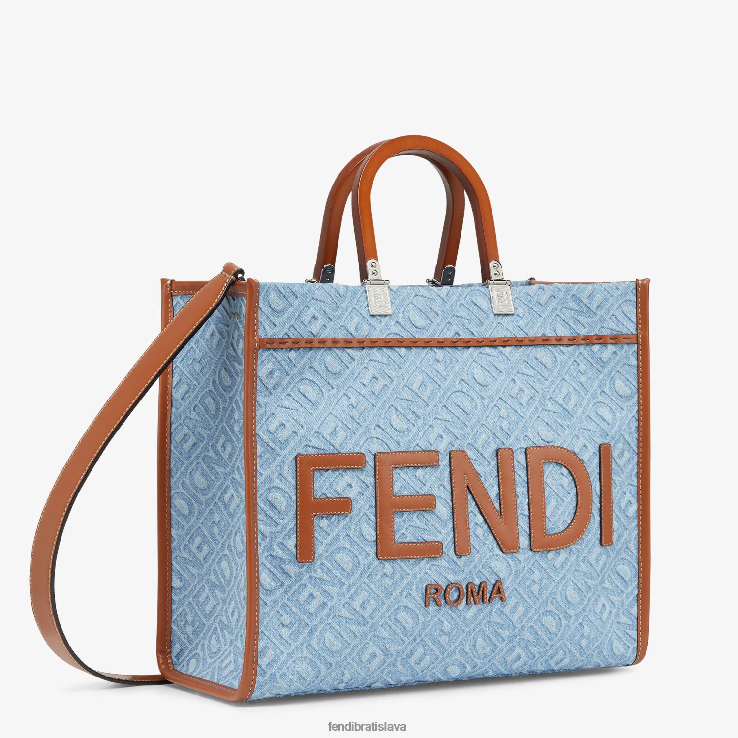 príslušenstvo Fendi denimová nákupná taška svetlo modrá ženy 8NT4Z8624