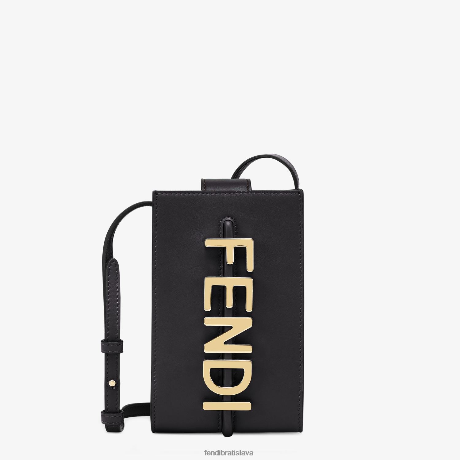 príslušenstvo Fendi grafické kožené puzdro na telefón čierna ženy 8NT4Z81432